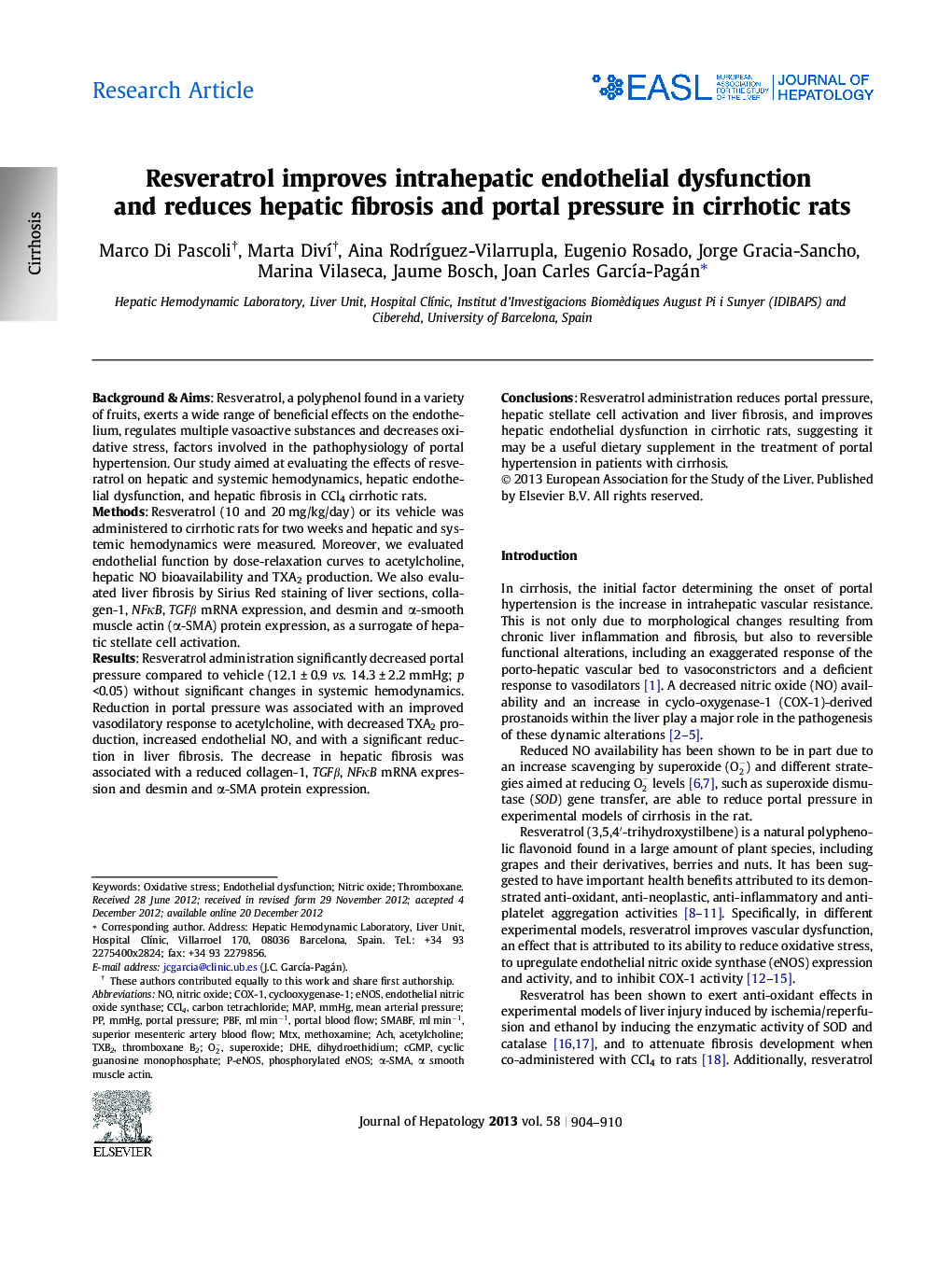 مقاله پژوهشی مقاله استرساترول بهبود اختلال اندوتلیال داخل ادراری و کاهش فیبروز کبدی و فشار پورتال در موش های صحرایی 