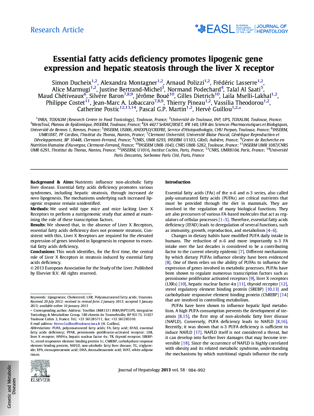 Research ArticleEssential fatty acids deficiency promotes lipogenic gene expression and hepatic steatosis through the liver X receptor