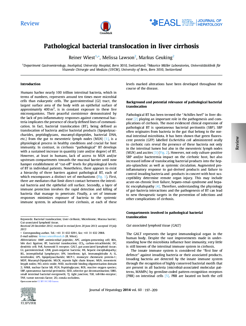 Pathological bacterial translocation in liver cirrhosis