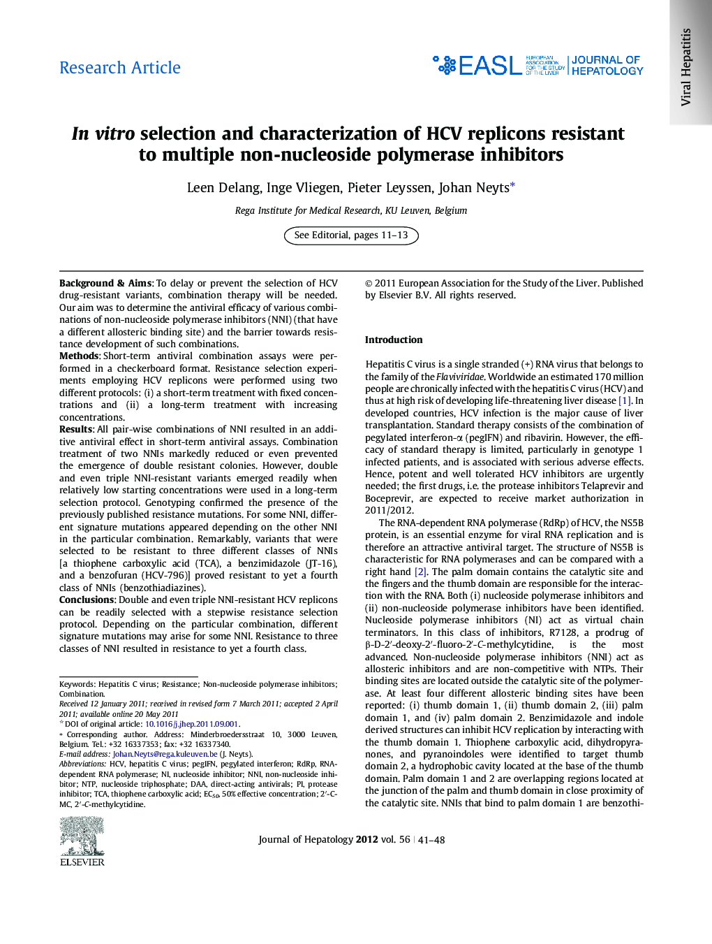 Research ArticleIn vitro selection and characterization of HCV replicons resistant to multiple non-nucleoside polymerase inhibitors