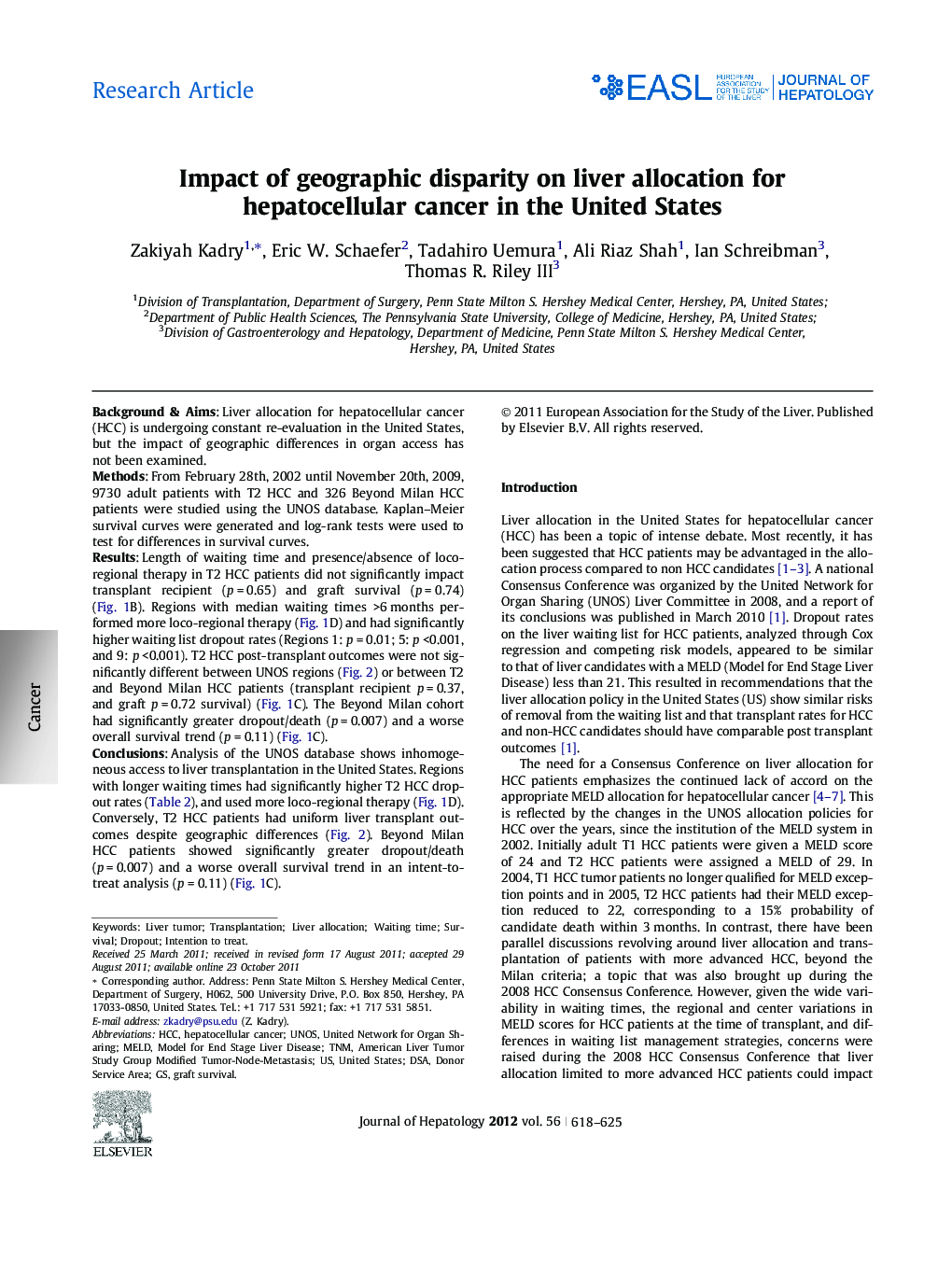 Research ArticleImpact of geographic disparity on liver allocation for hepatocellular cancer in the United States