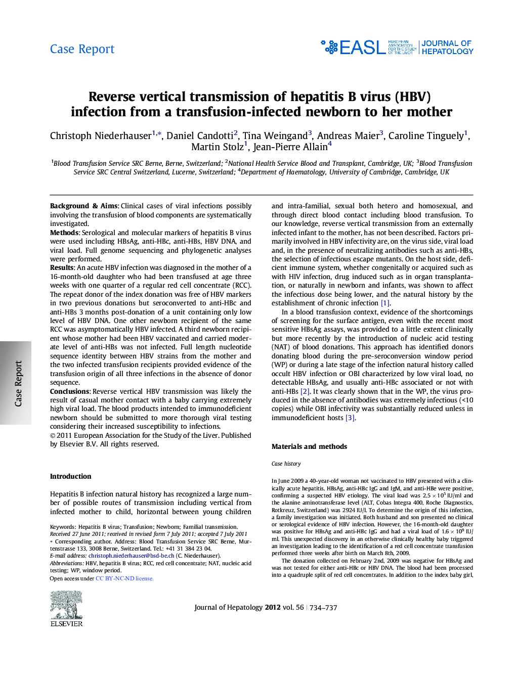 Case ReportReverse vertical transmission of hepatitis B virus (HBV) infection from a transfusion-infected newborn to her mother