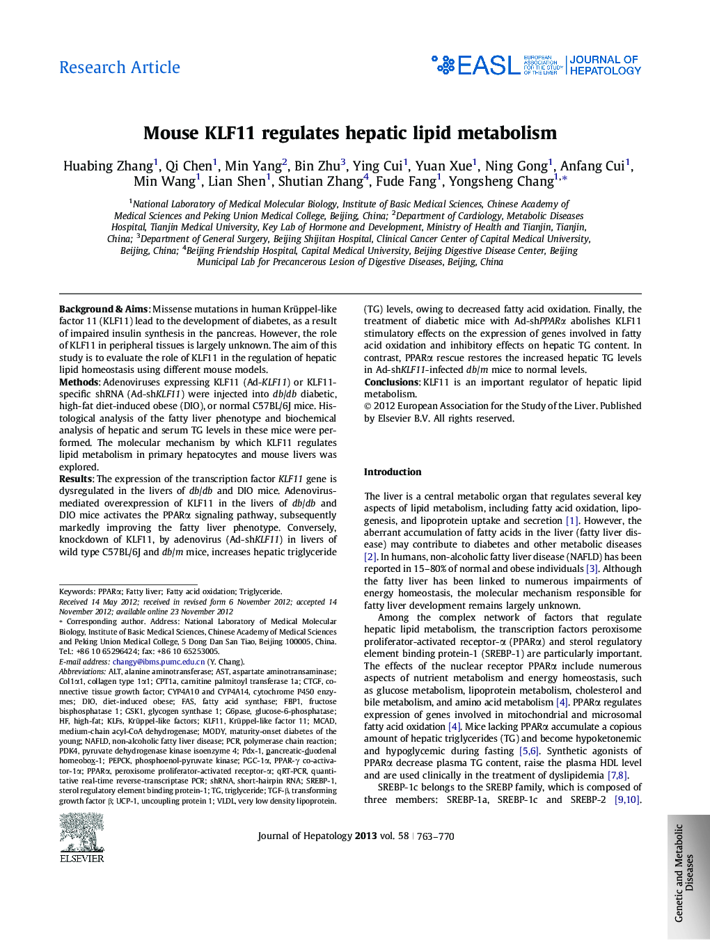 Research ArticleMouse KLF11 regulates hepatic lipid metabolism