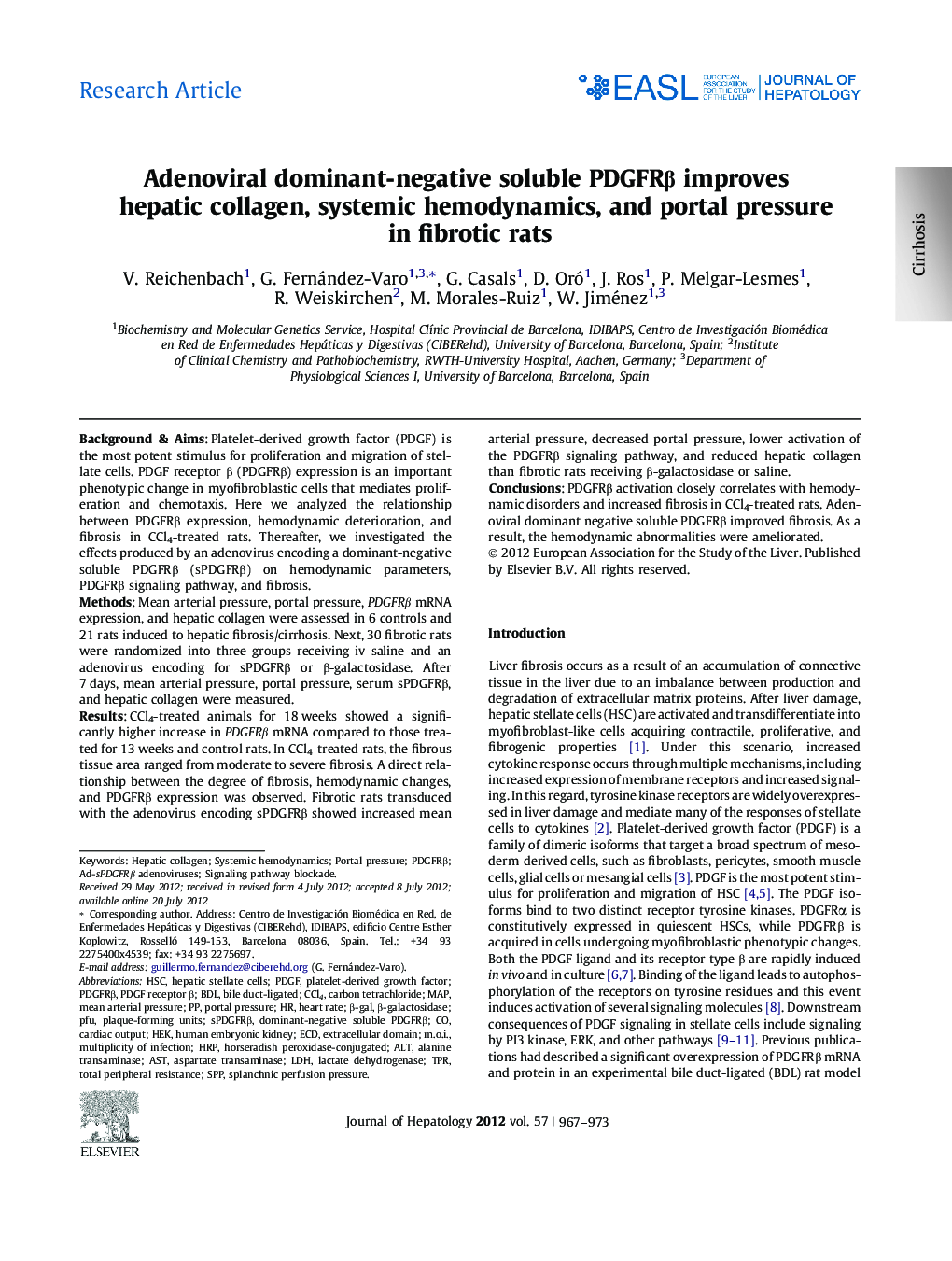 Research ArticleAdenoviral dominant-negative soluble PDGFRÎ² improves hepatic collagen, systemic hemodynamics, and portal pressure in fibrotic rats