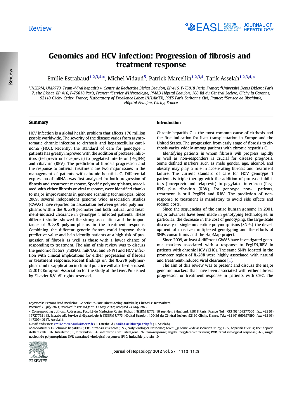 Genomics and HCV infection: Progression of fibrosis and treatment response