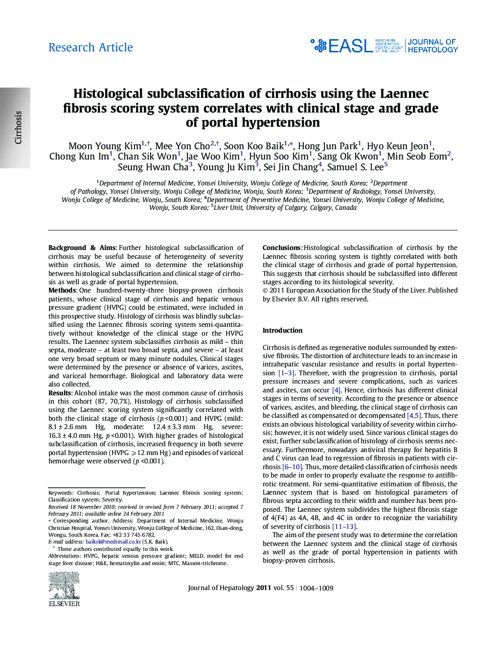 Research ArticleHistological subclassification of cirrhosis using the Laennec fibrosis scoring system correlates with clinical stage and grade of portal hypertension