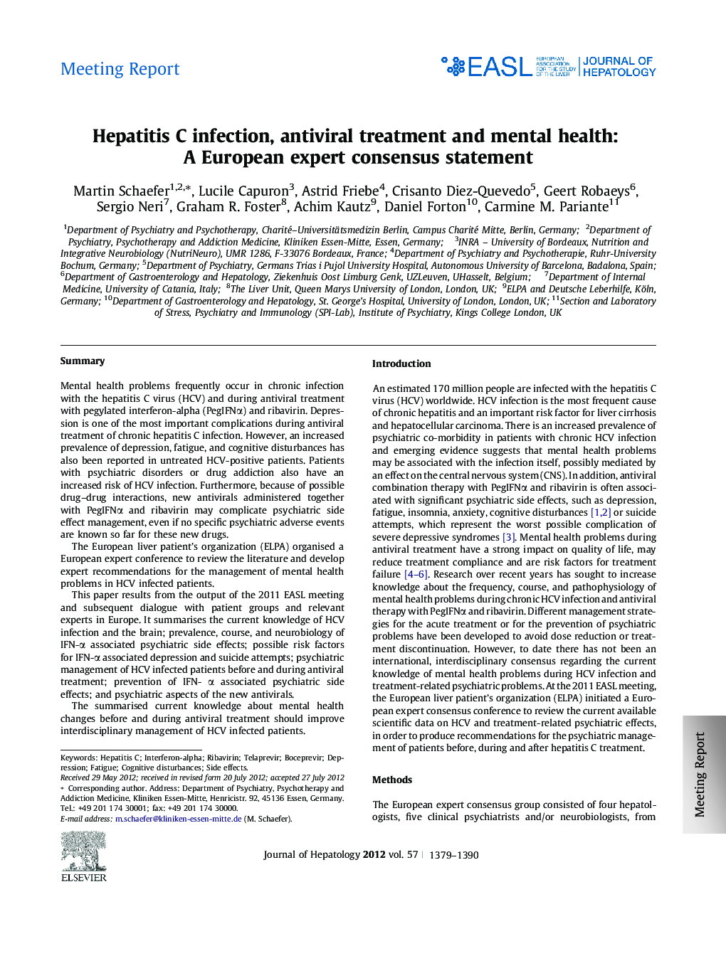 Meeting ReportHepatitis C infection, antiviral treatment and mental health: A European expert consensus statement