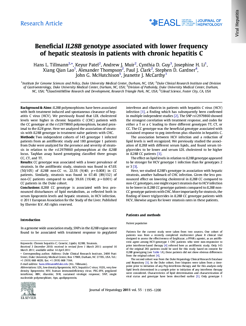 Research ArticleBeneficial IL28B genotype associated with lower frequency of hepatic steatosis in patients with chronic hepatitis C