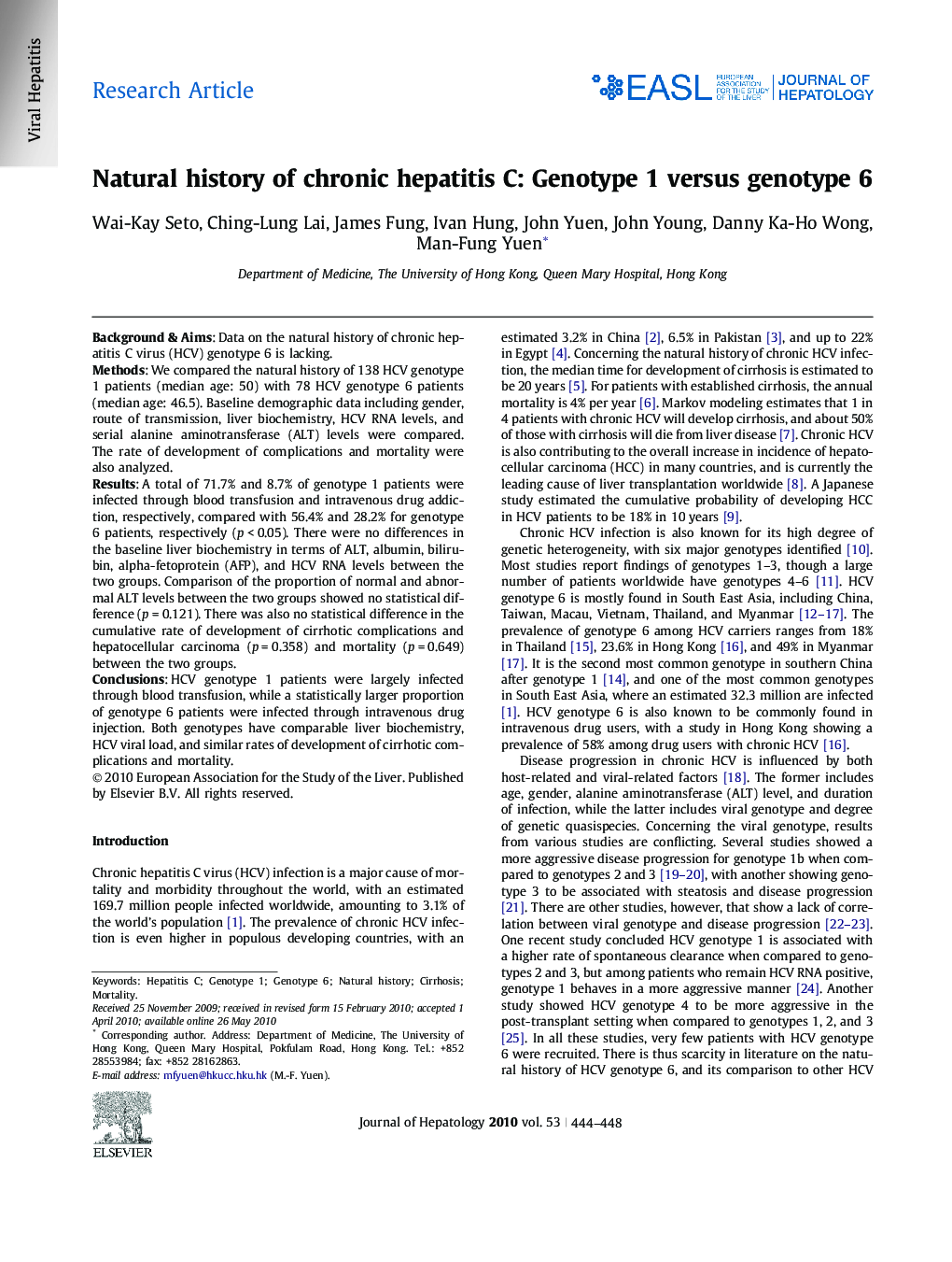 Research ArticleNatural history of chronic hepatitis C: Genotype 1 versus genotype 6
