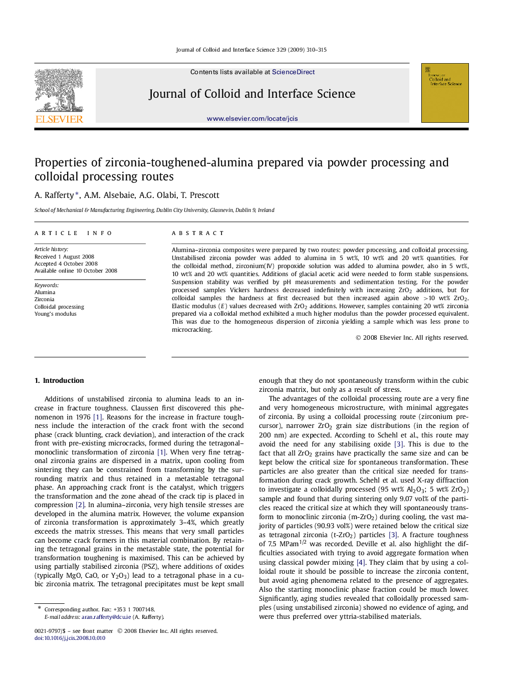 عکس صفحه اول مقاله: Properties of zirconia-toughened-alumina prepared via powder processing and colloidal processing routes Properties of zirconia-toughened-alumina prepared via powder processing and colloidal processing routes
