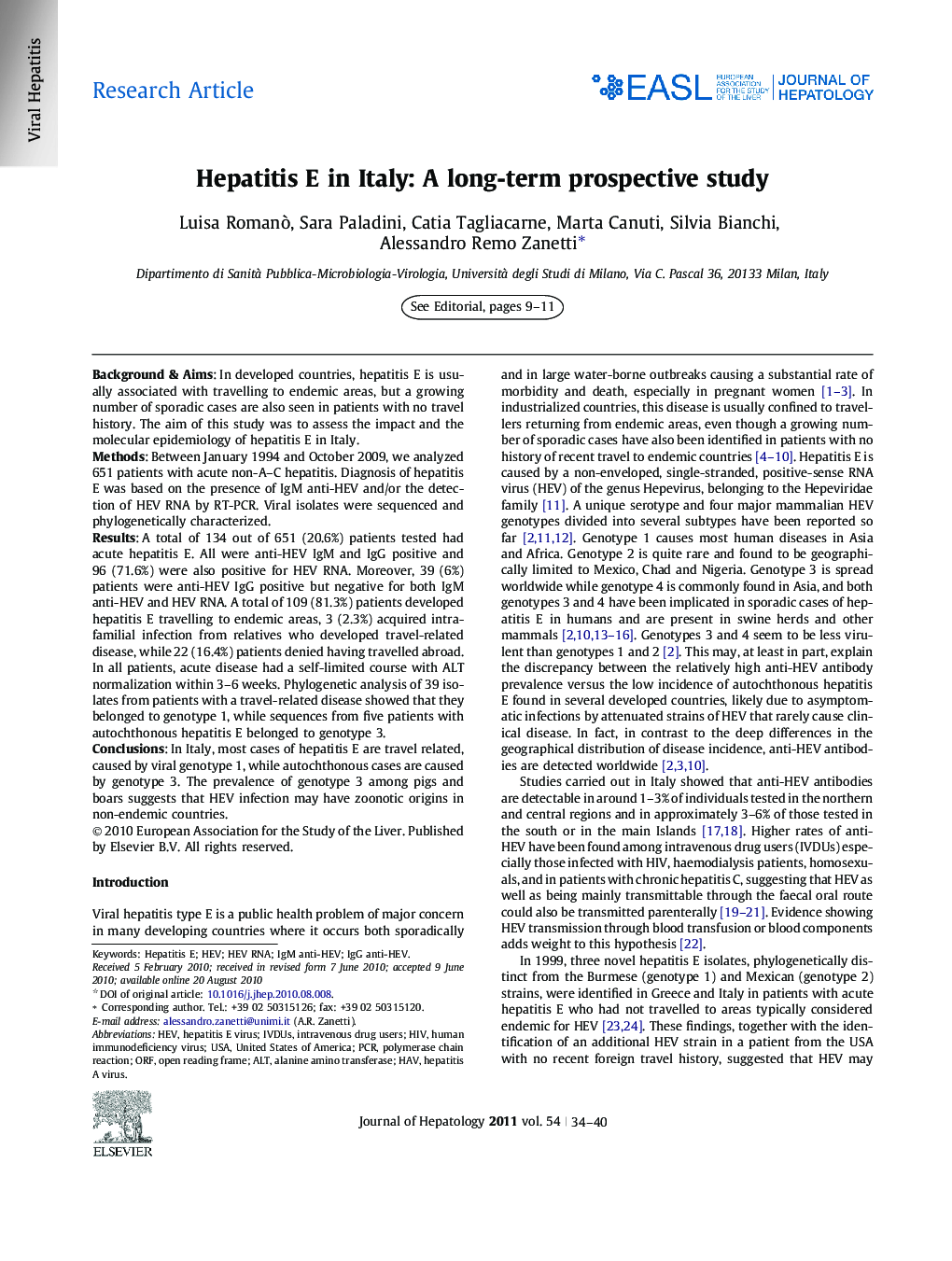 Research ArticleHepatitis E in Italy: A long-term prospective study