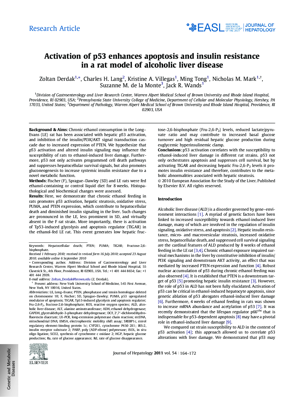 Research ArticleActivation of p53 enhances apoptosis and insulin resistance in a rat model of alcoholic liver disease