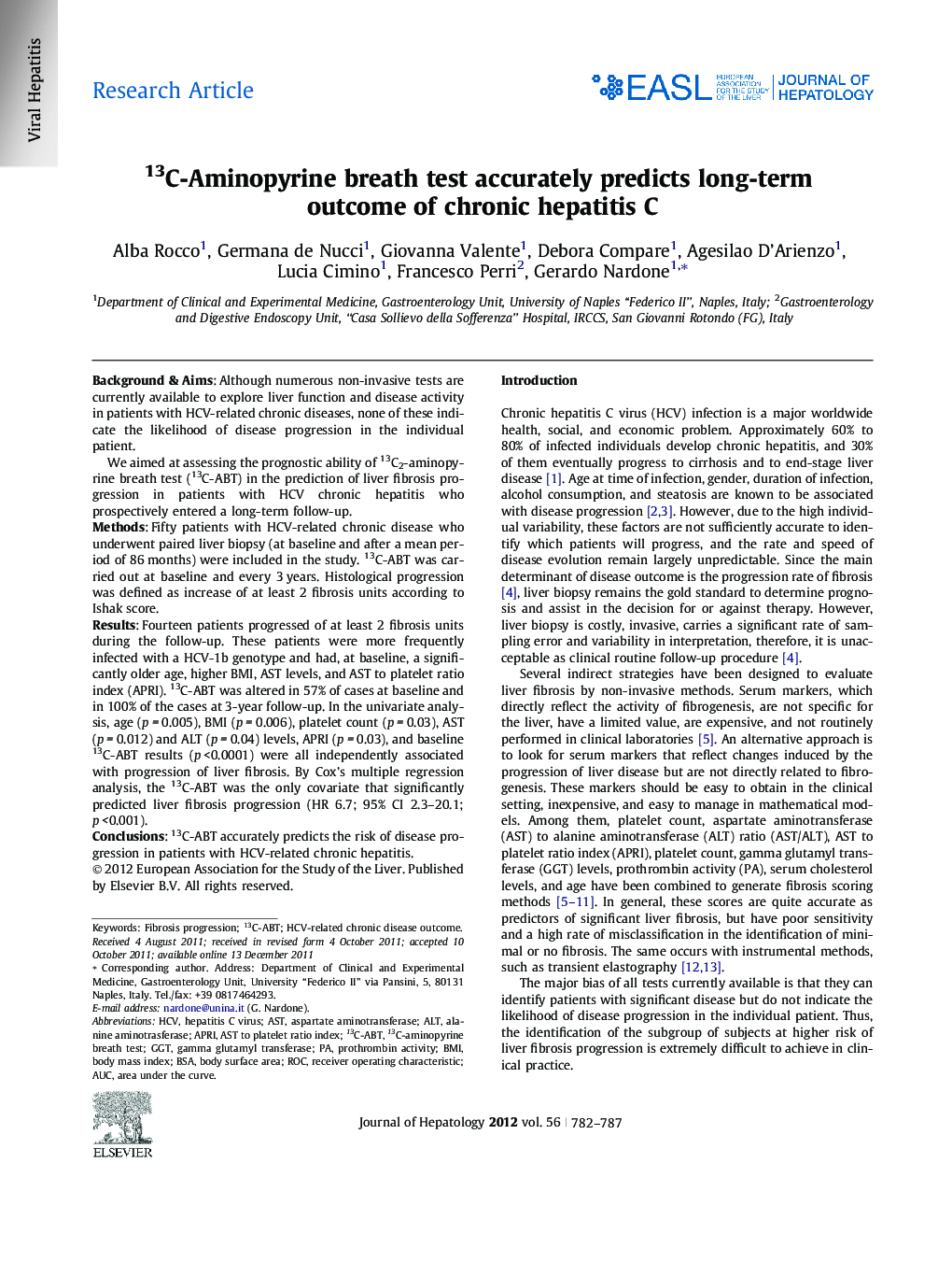 Research Article13C-Aminopyrine breath test accurately predicts long-term outcome of chronic hepatitis C