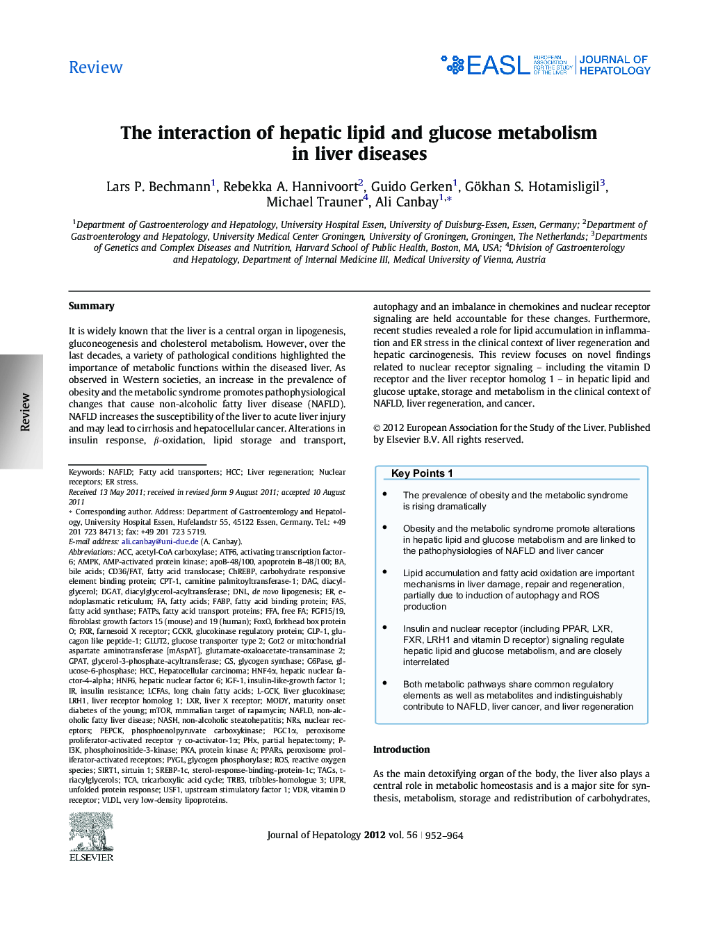 ReviewThe interaction of hepatic lipid and glucose metabolism in liver diseases