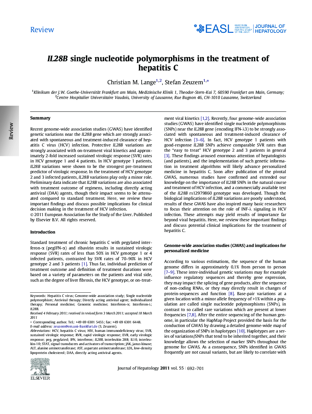 ReviewIL28B single nucleotide polymorphisms in the treatment of hepatitis C