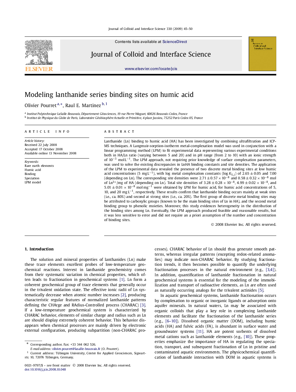 Modeling lanthanide series binding sites on humic acid