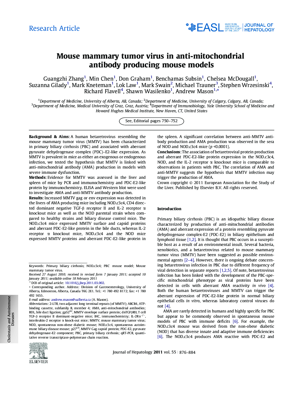 Research ArticleMouse mammary tumor virus in anti-mitochondrial antibody producing mouse models