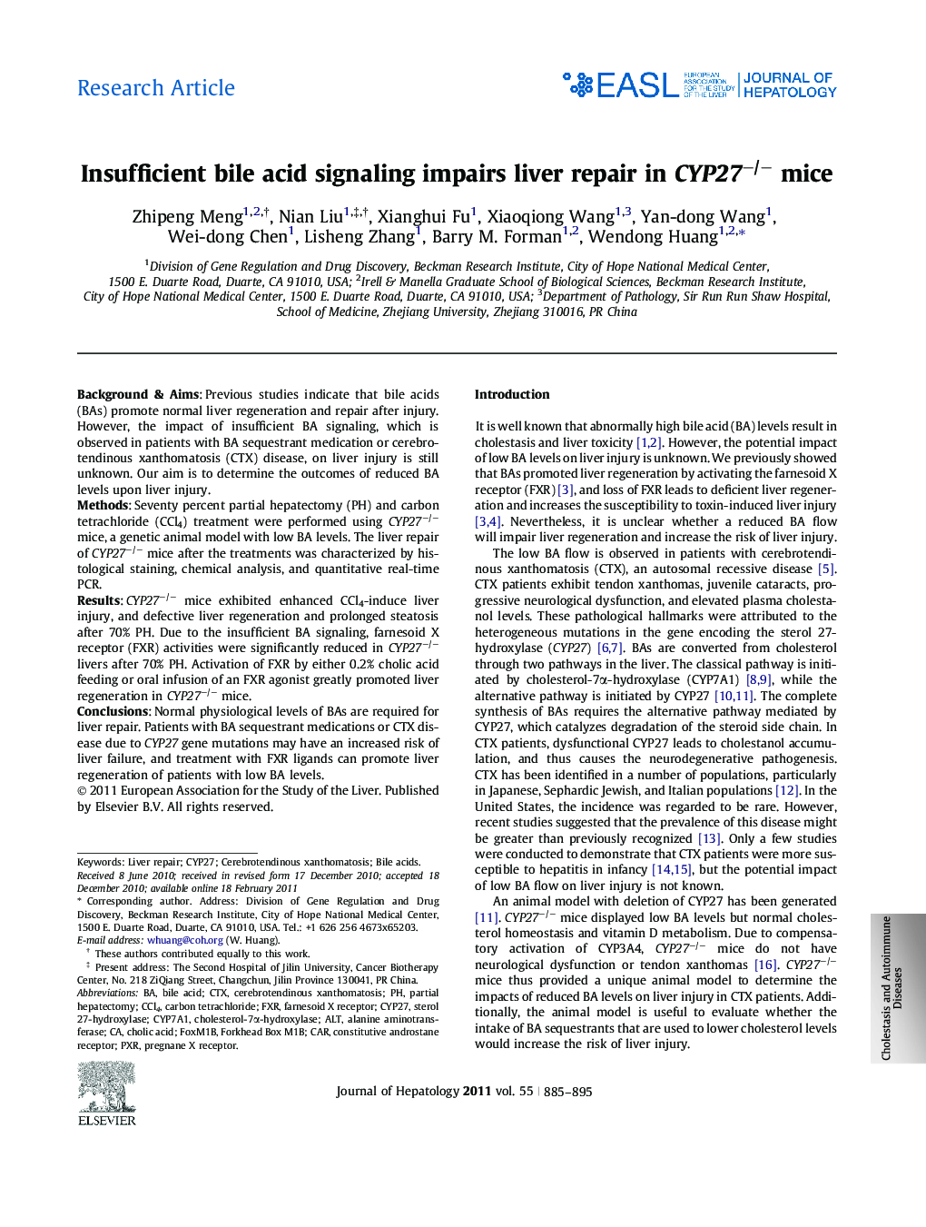 Research ArticleInsufficient bile acid signaling impairs liver repair in CYP27â/â mice