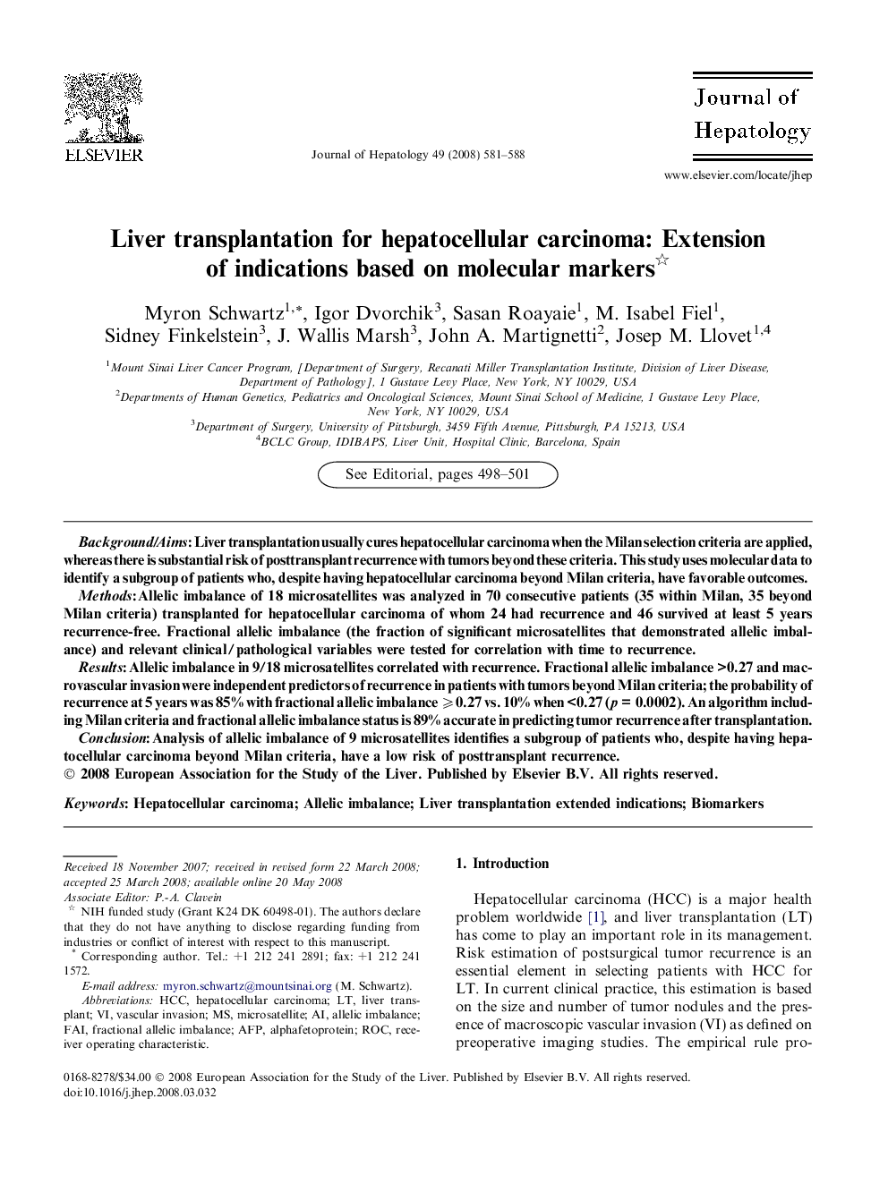 Liver transplantation for hepatocellular carcinoma: Extension of indications based on molecular markers