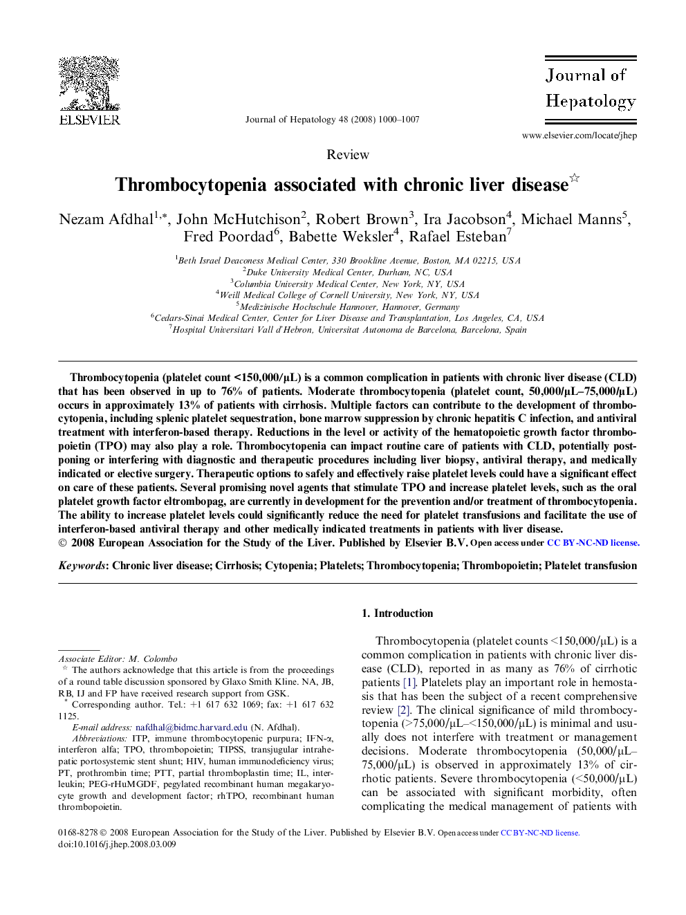 ReviewThrombocytopenia associated with chronic liver disease