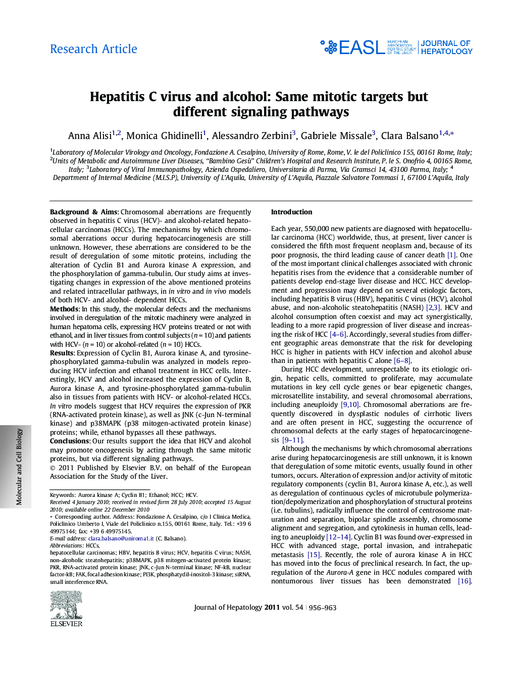 Research ArticleHepatitis C virus and alcohol: Same mitotic targets but different signaling pathways