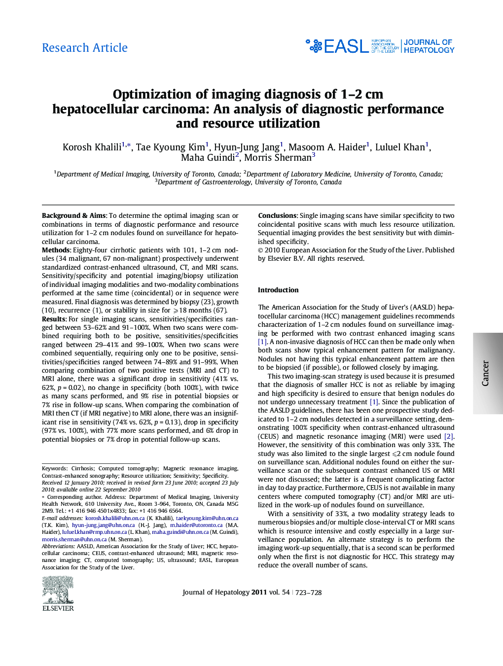 Research ArticleOptimization of imaging diagnosis of 1-2Â cm hepatocellular carcinoma: An analysis of diagnostic performance and resource utilization