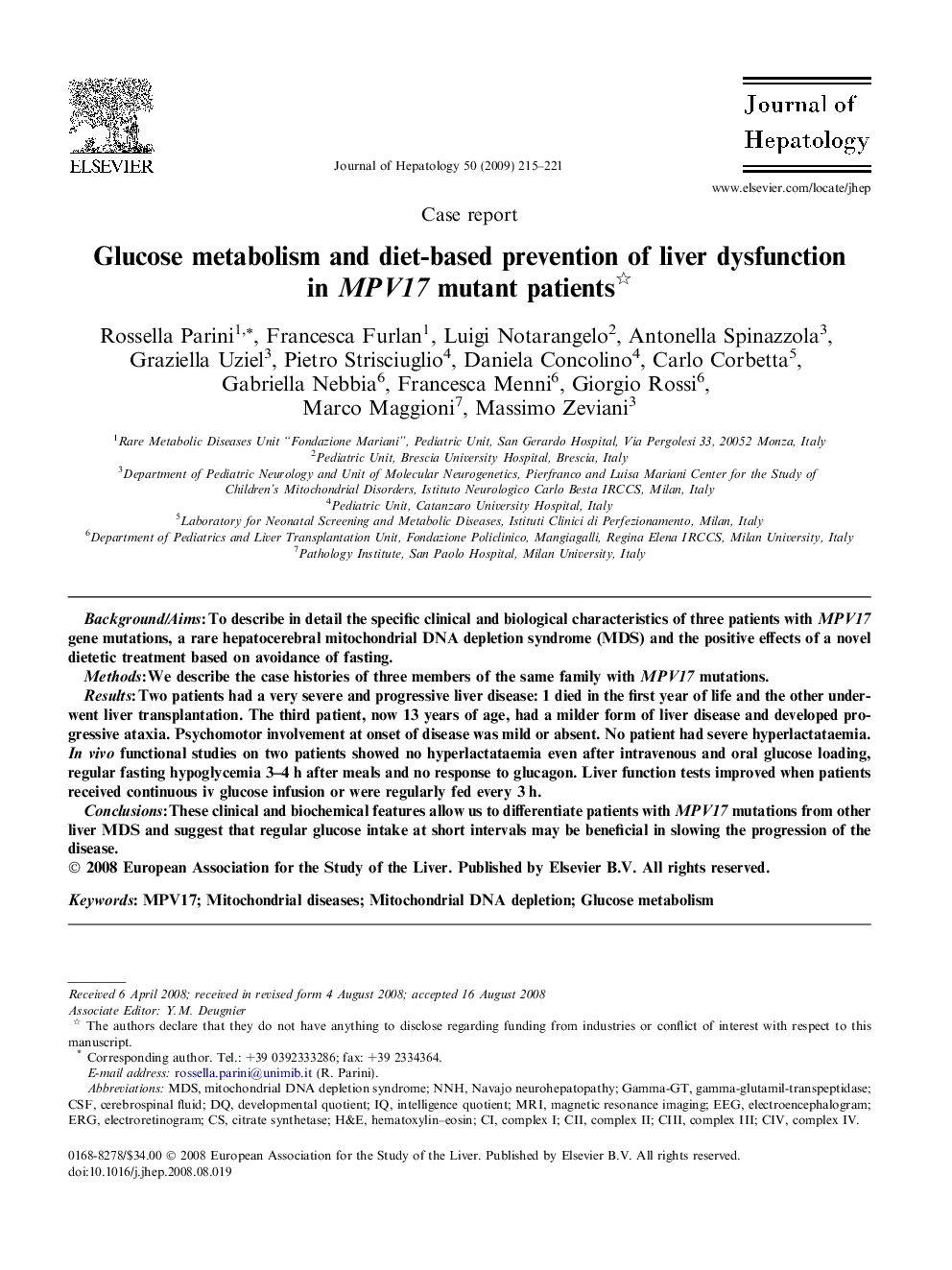 Case reportGlucose metabolism and diet-based prevention of liver dysfunction in MPV17 mutant patients