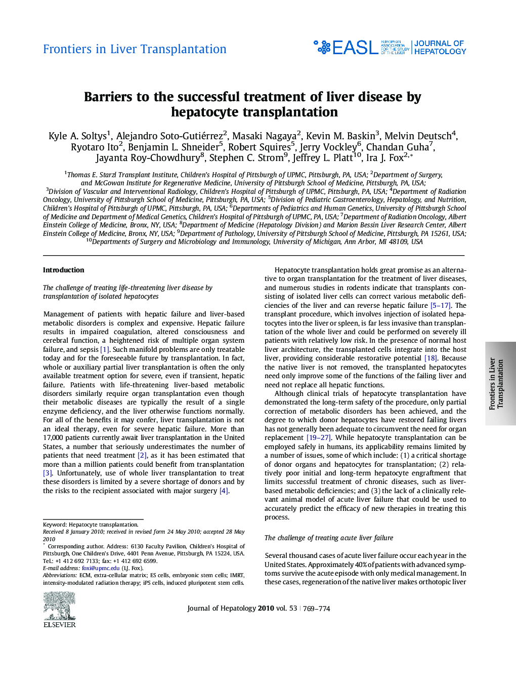 Barriers to the successful treatment of liver disease by hepatocyte transplantation