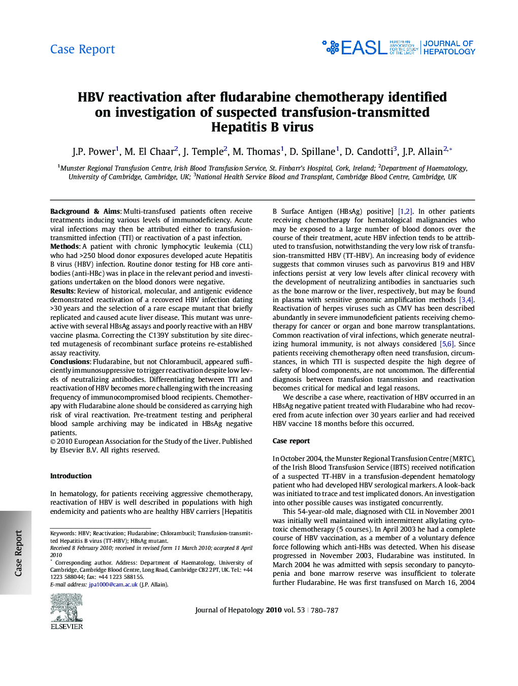 Case ReportHBV reactivation after fludarabine chemotherapy identified on investigation of suspected transfusion-transmitted Hepatitis B virus