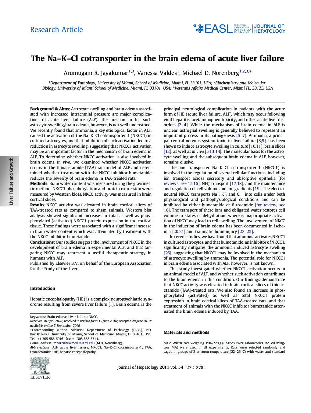 Research ArticleThe Na-K-Cl cotransporter in the brain edema of acute liver failure