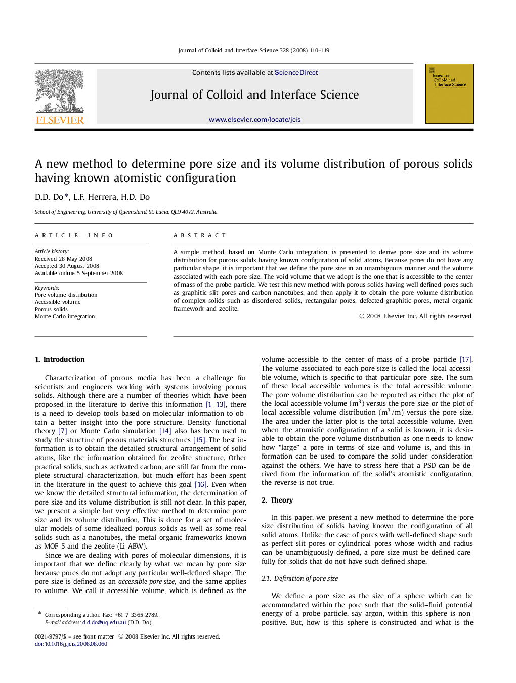 A new method to determine pore size and its volume distribution of porous solids having known atomistic configuration