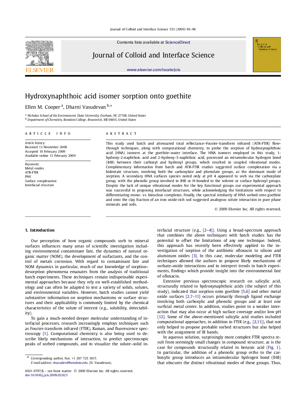 Hydroxynaphthoic acid isomer sorption onto goethite