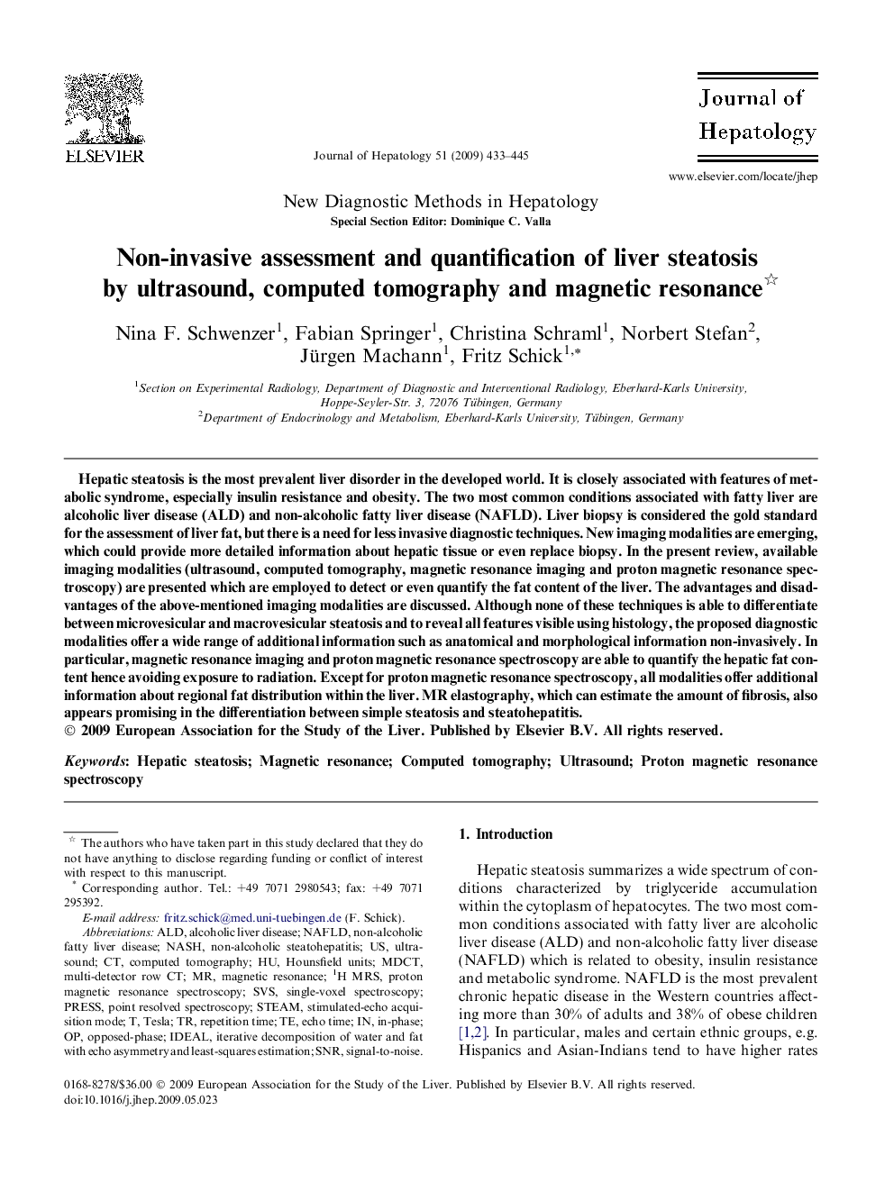 Non-invasive assessment and quantification of liver steatosis by ultrasound, computed tomography and magnetic resonance