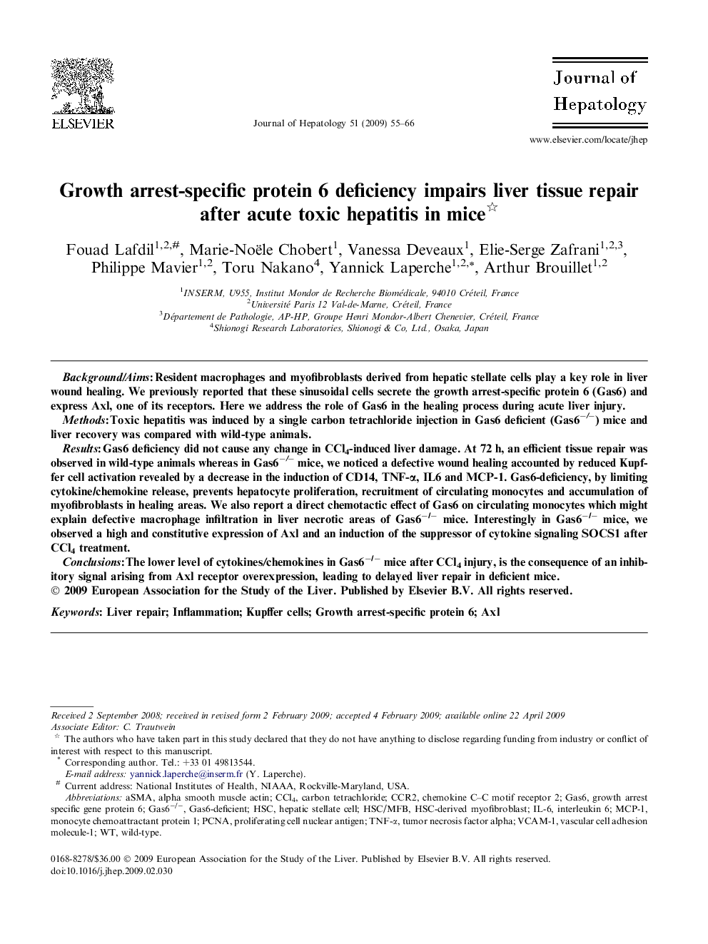 Growth arrest-specific protein 6 deficiency impairs liver tissue repair after acute toxic hepatitis in mice