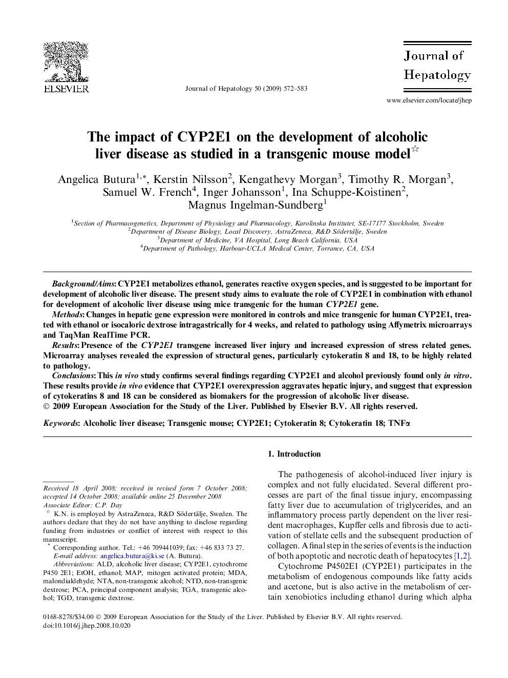 The impact of CYP2E1 on the development of alcoholic liver disease as studied in a transgenic mouse model