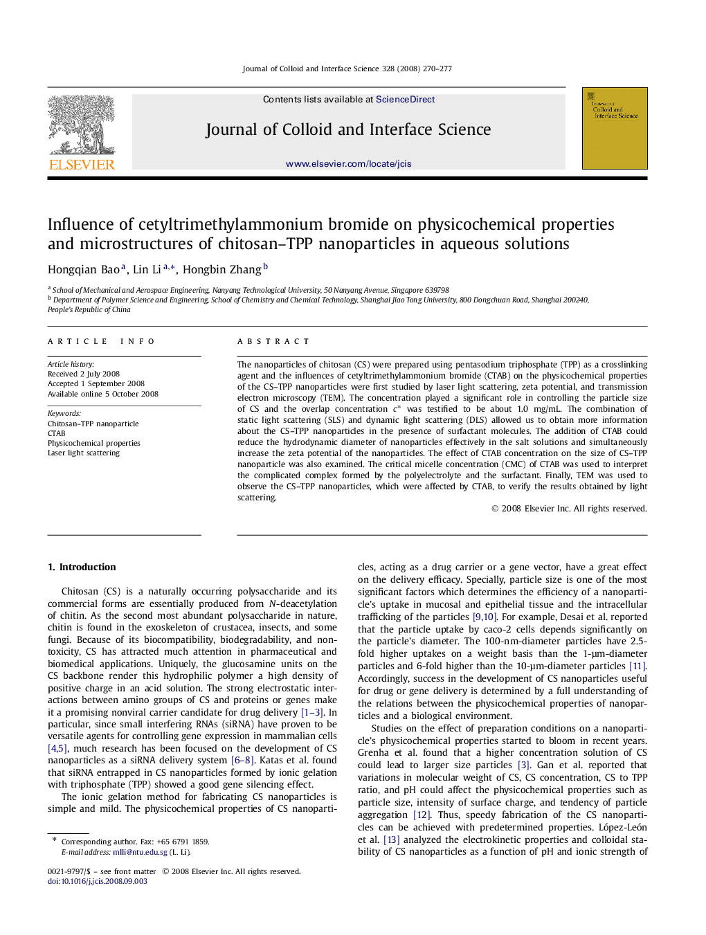 Influence of cetyltrimethylammonium bromide on physicochemical properties and microstructures of chitosan–TPP nanoparticles in aqueous solutions