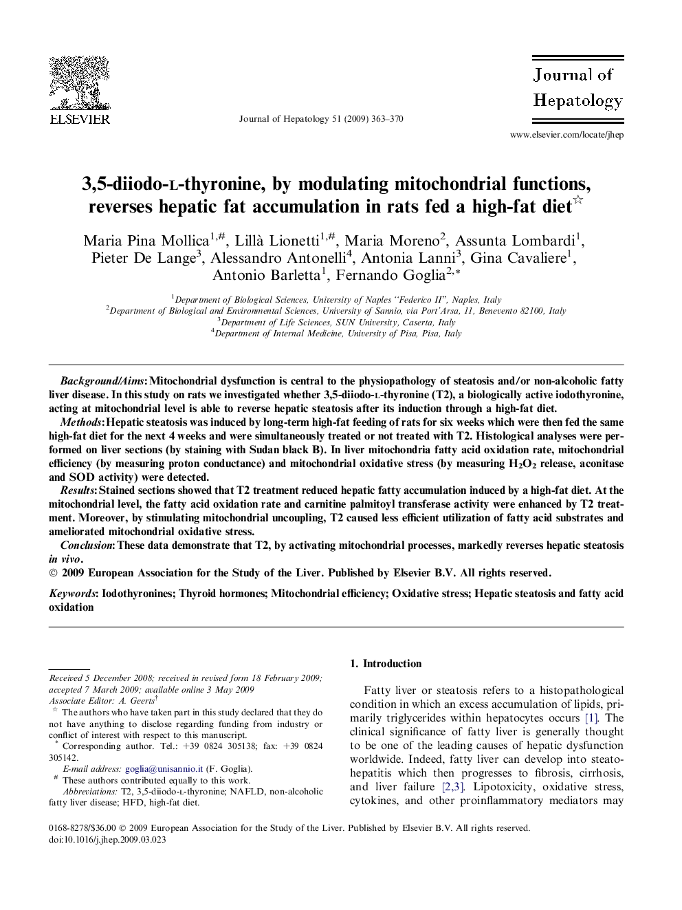 3,5-diiodo-l-thyronine, by modulating mitochondrial functions, reverses hepatic fat accumulation in rats fed a high-fat diet