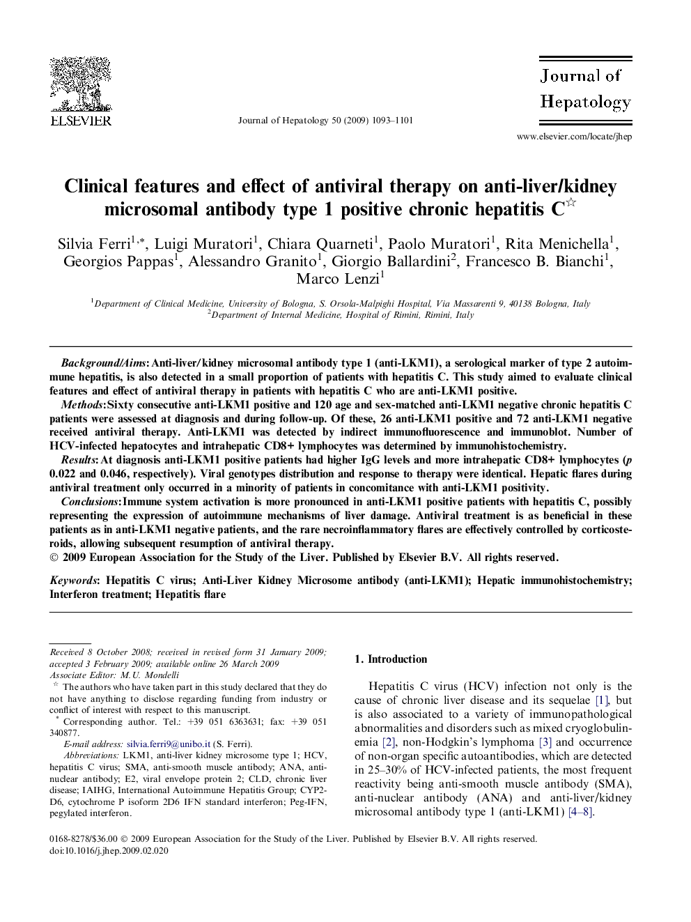 Clinical features and effect of antiviral therapy on anti-liver/kidney microsomal antibody type 1 positive chronic hepatitis C