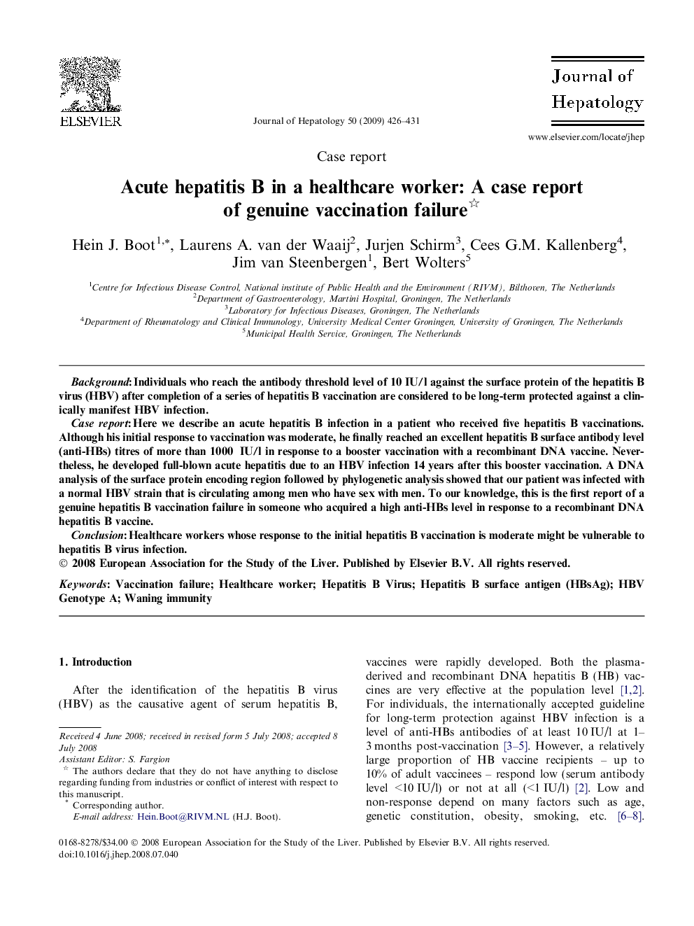 Case reportAcute hepatitis B in a healthcare worker: A case report of genuine vaccination failure