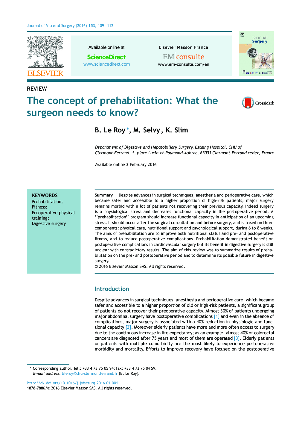 ReviewThe concept of prehabilitation: What the surgeon needs to know?