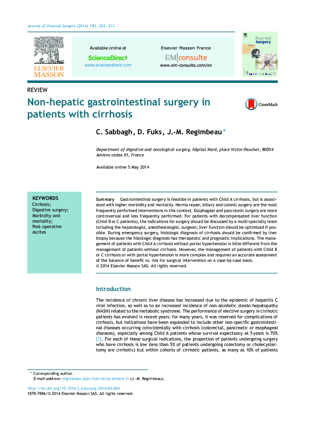 ReviewNon-hepatic gastrointestinal surgery in patients with cirrhosis