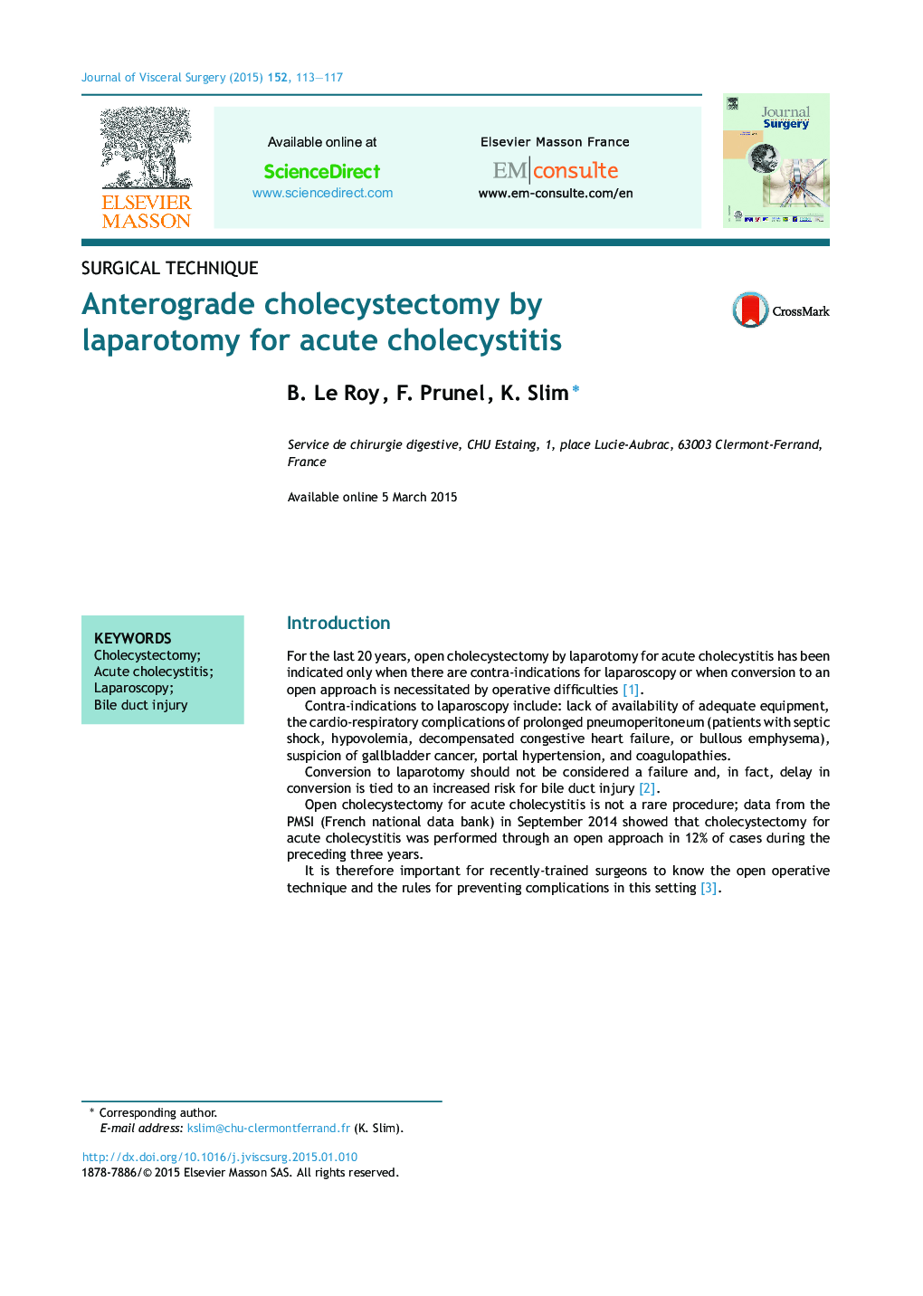 Anterograde cholecystectomy by laparotomy for acute cholecystitis