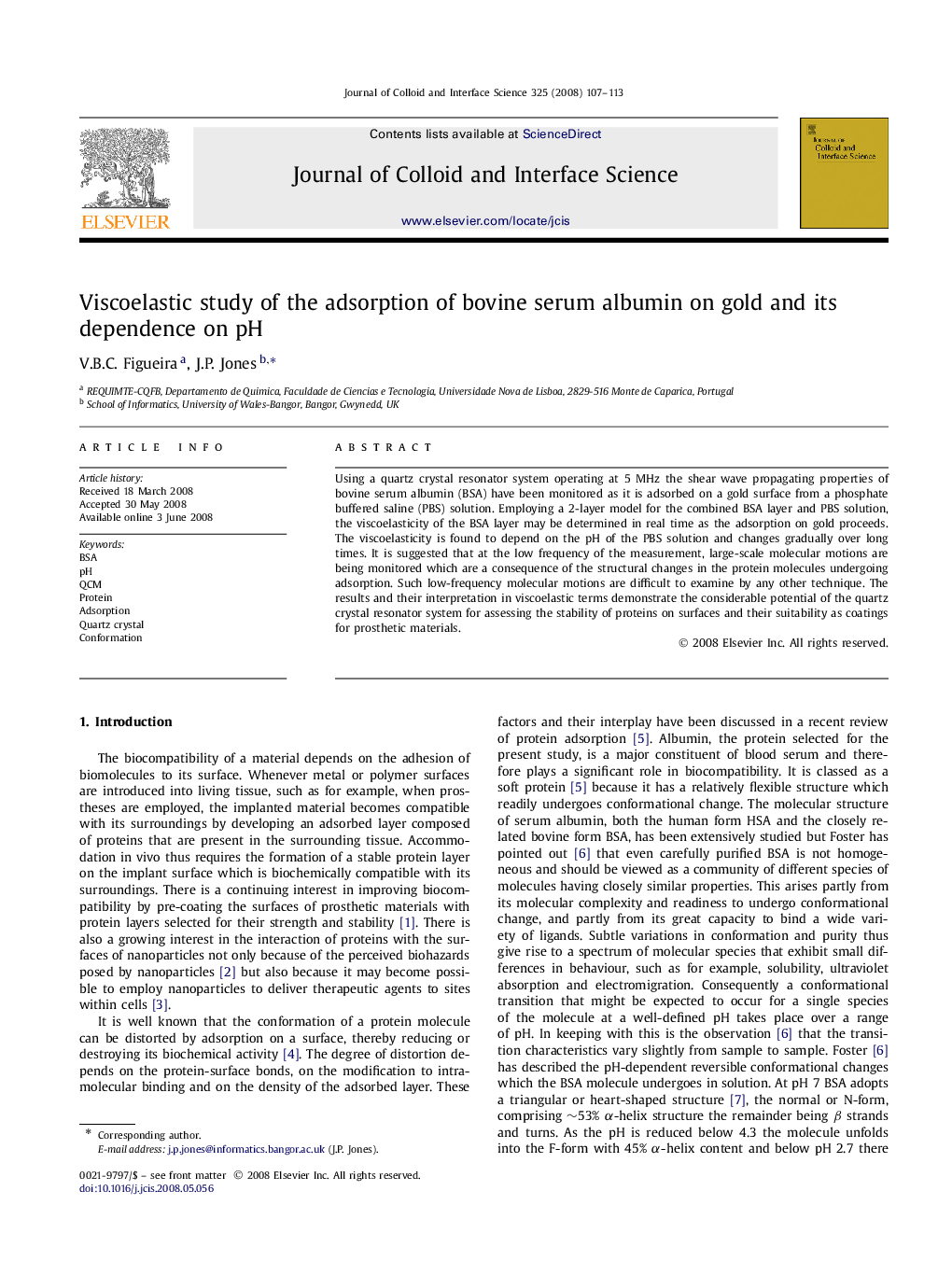 Viscoelastic study of the adsorption of bovine serum albumin on gold and its dependence on pH