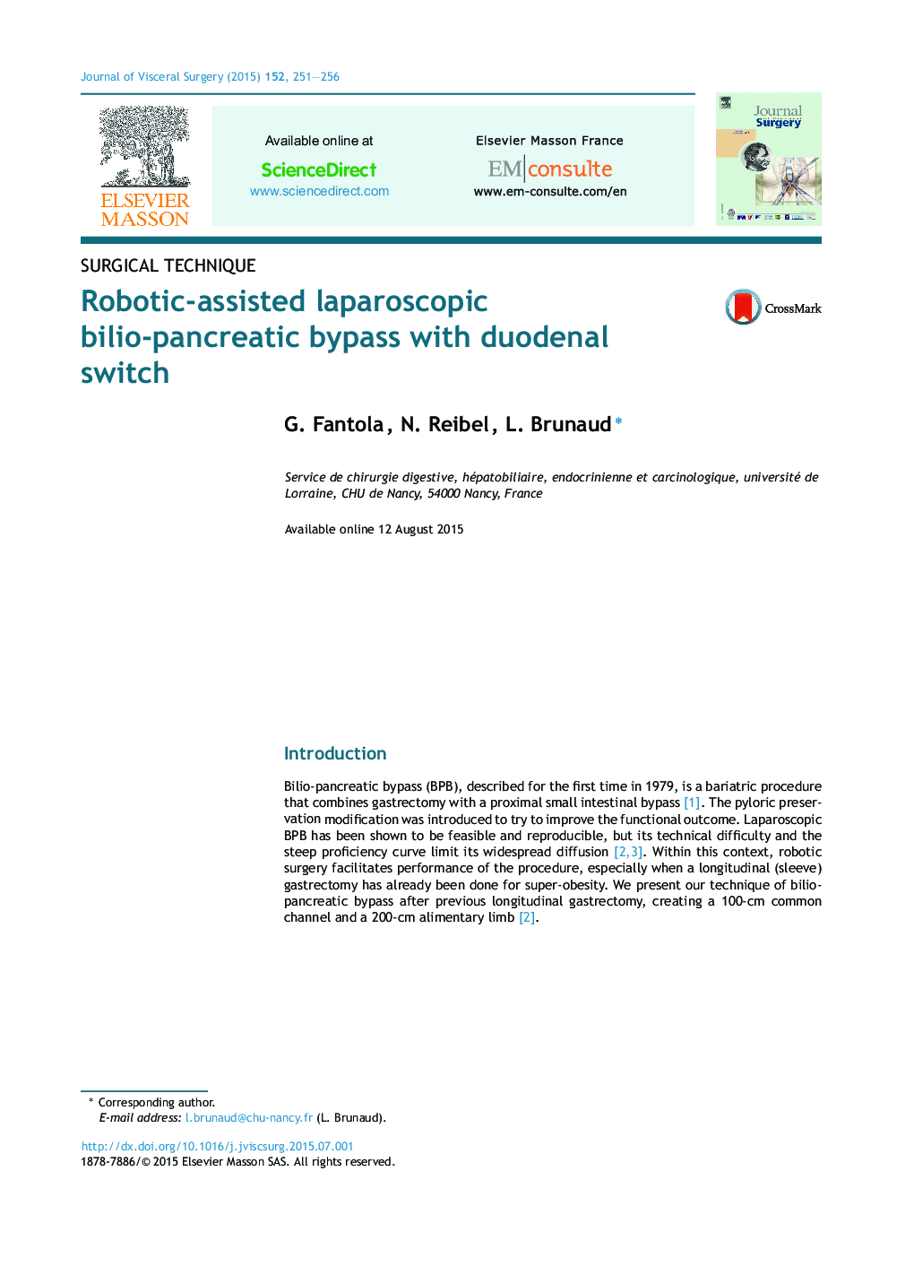 Robotic-assisted laparoscopic bilio-pancreatic bypass with duodenal switch