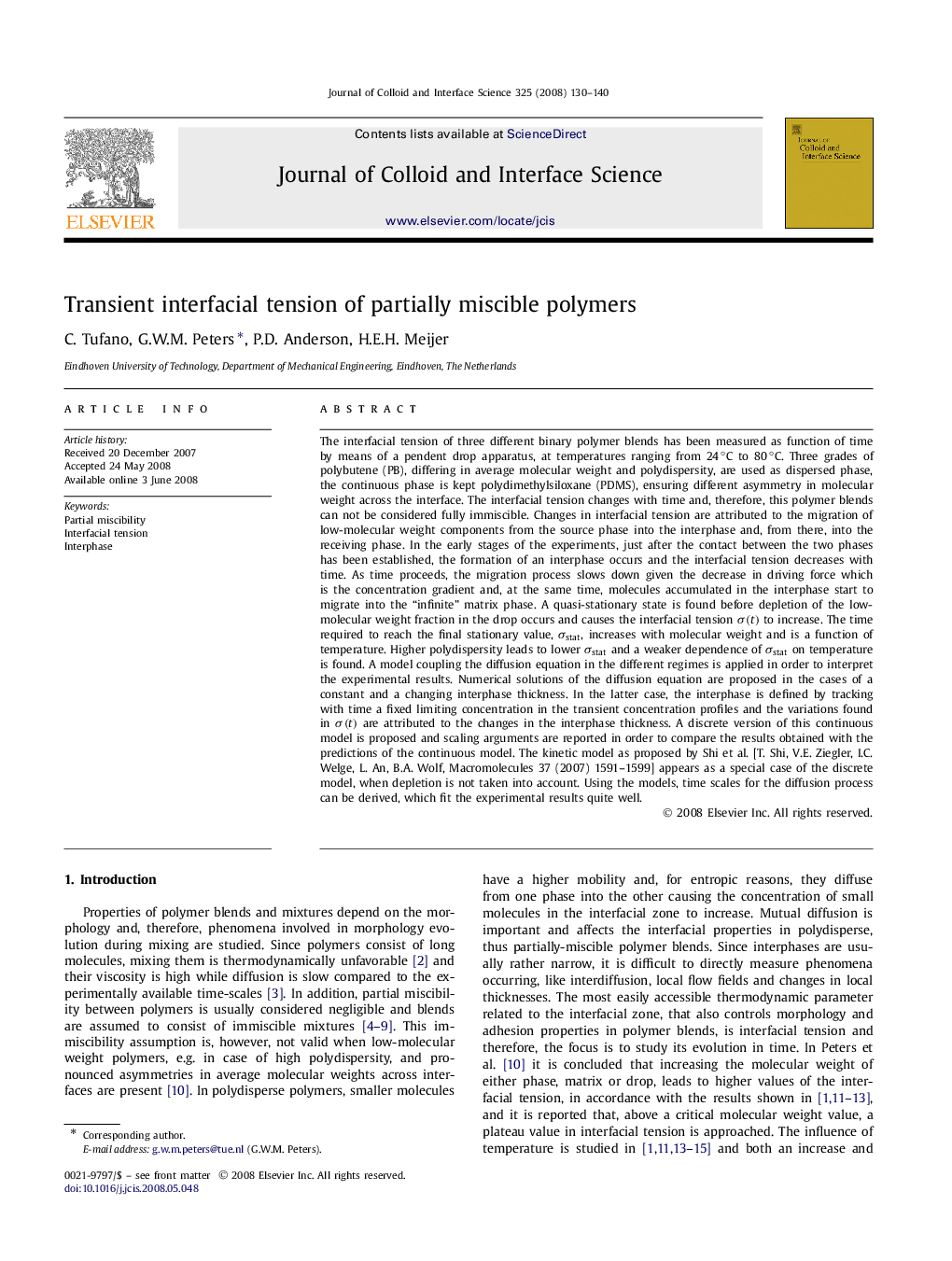 Transient interfacial tension of partially miscible polymers