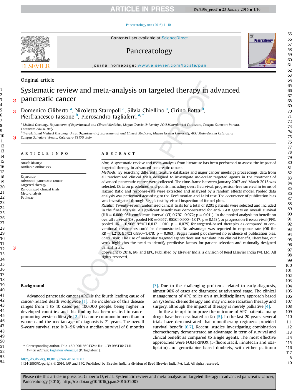 Systematic review and meta-analysis on targeted therapy in advanced pancreatic cancer