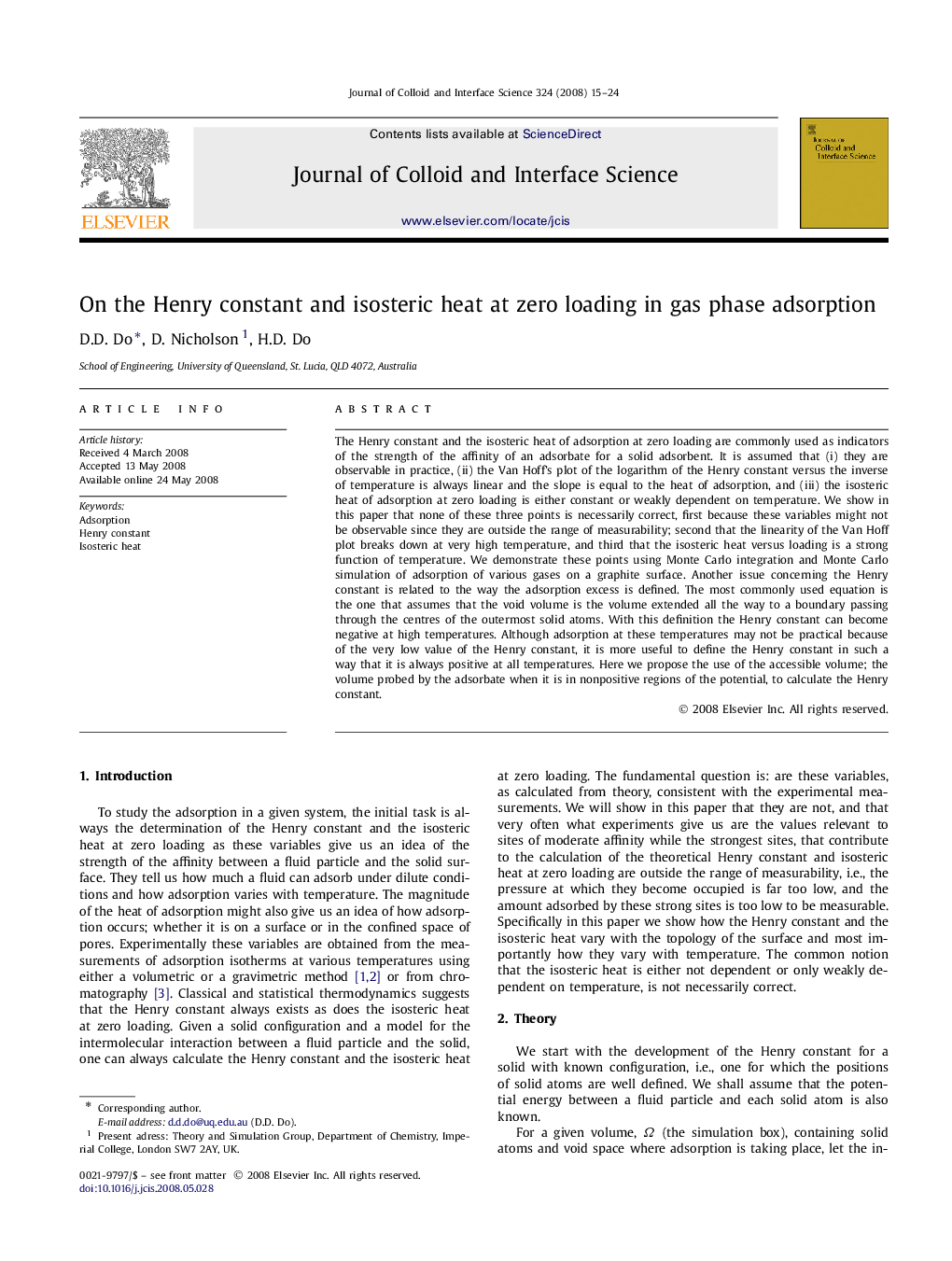 On the Henry constant and isosteric heat at zero loading in gas phase adsorption