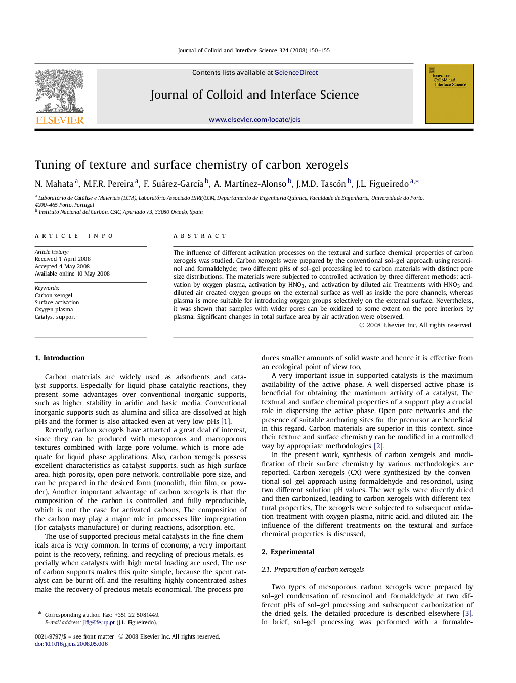 Tuning of texture and surface chemistry of carbon xerogels