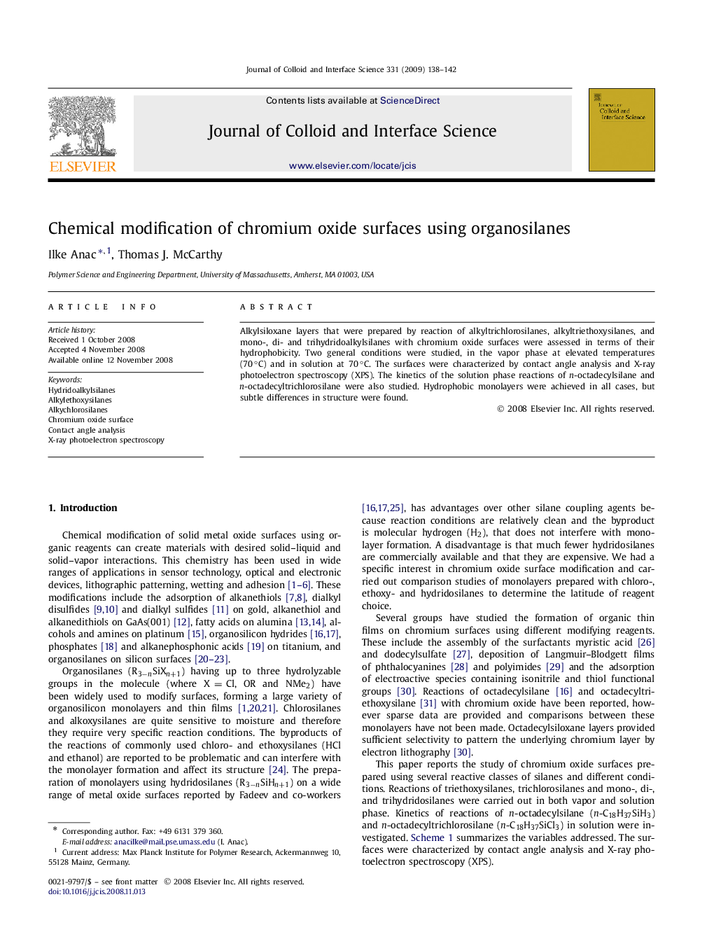 Chemical modification of chromium oxide surfaces using organosilanes