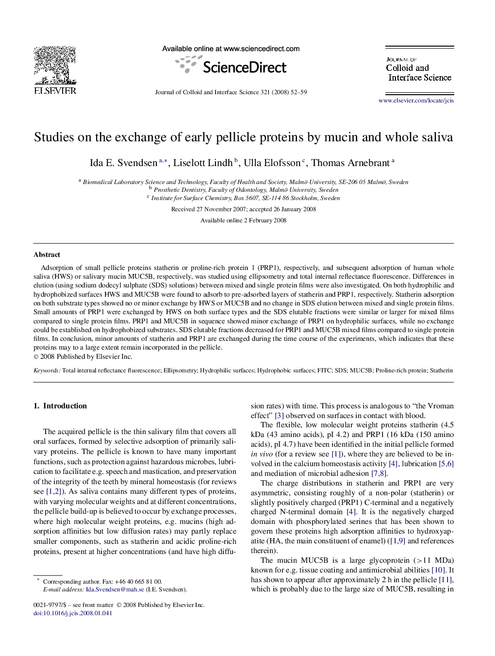 Studies on the exchange of early pellicle proteins by mucin and whole saliva